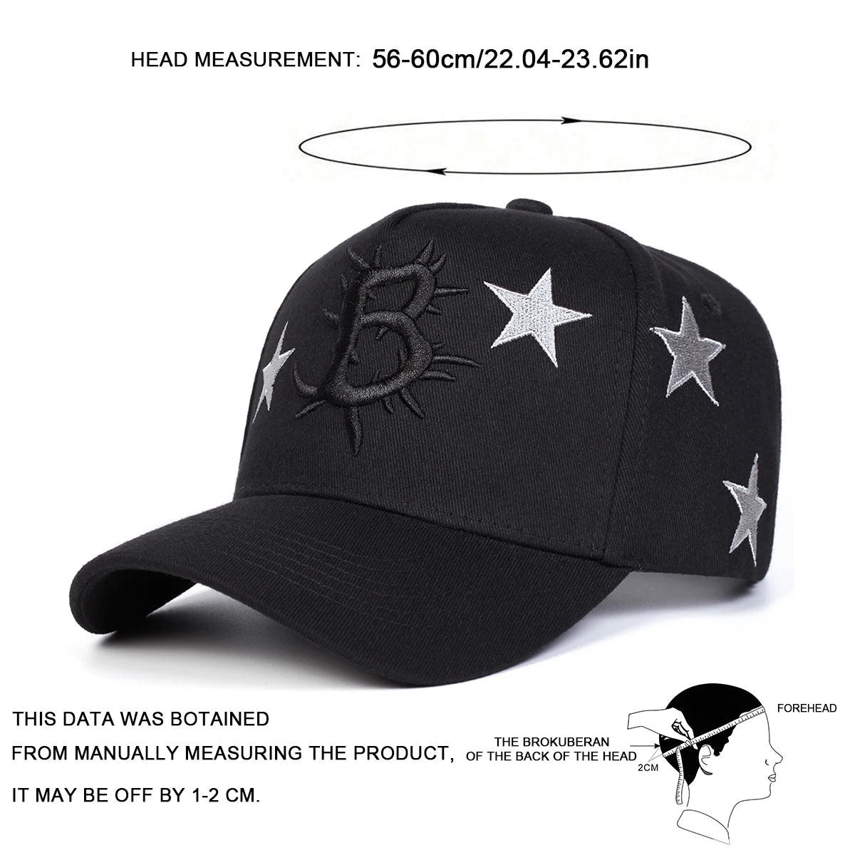 Unisex B Stars Embroidery Baseball Caps Spring Autumn Outdoor Adjustable Casual Hats Sunscreen Hat Sports Cap
