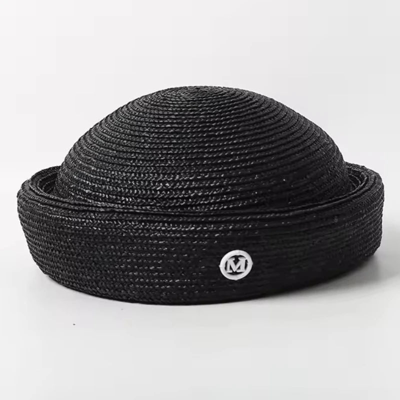 Ins Blogger Natural Straw Pillbox Hat Flat Berets Women