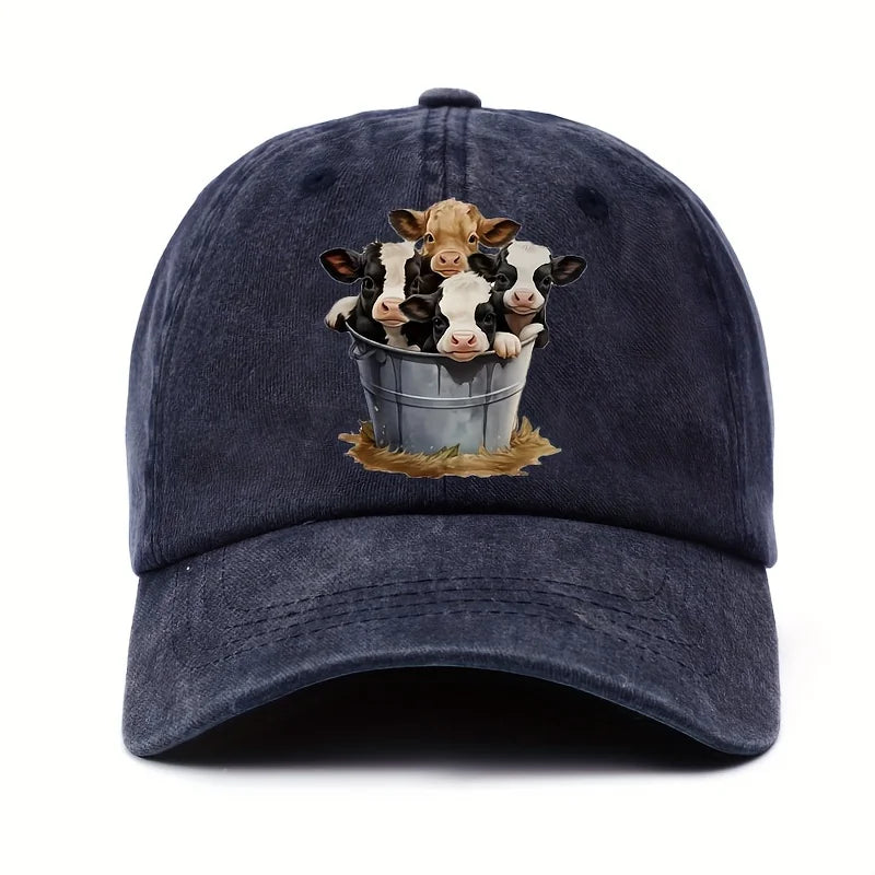 Cute Cow Print Baseball Cap with Brim for Men and Women