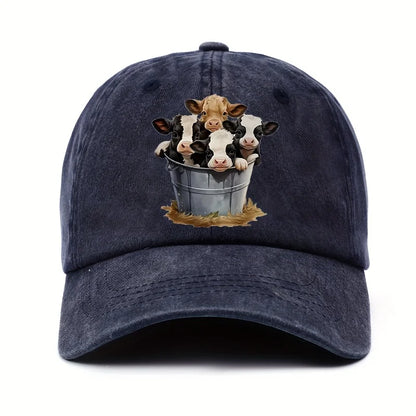 Cute Cow Print Baseball Cap with Brim for Men and Women