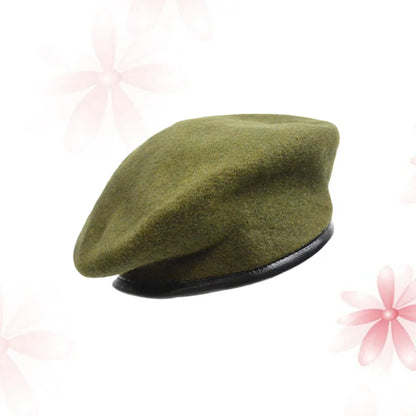 Unisex Wool Beret Hat Army Green Adjustable Spring Autumn