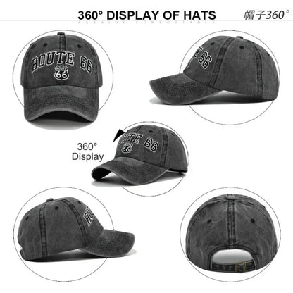 ROUTE 66 Letter Embroidered Baseball Cap Fashion Cotton Snapback Hat Hip Hop Caps Outdoor Hats
