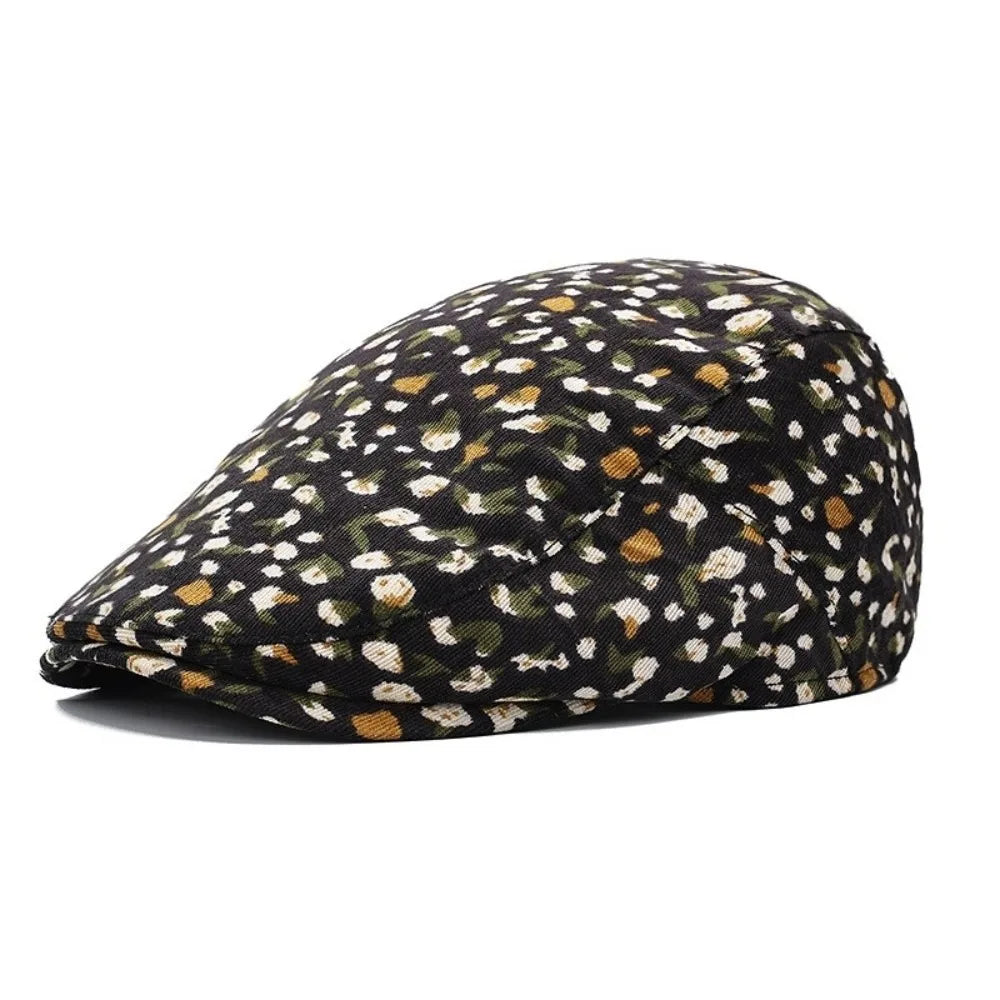 Vintage Retro Floral Beret Hat Adjustable Fishing Casual Artist Painter Hat
