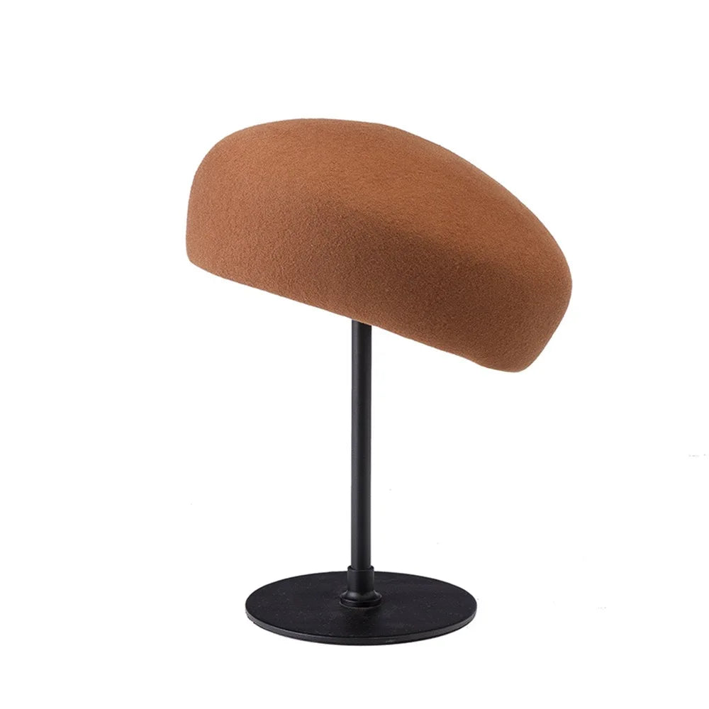 Classic Designer Ladies Black 100% Wool Beret Hat Fancy Felt Hat