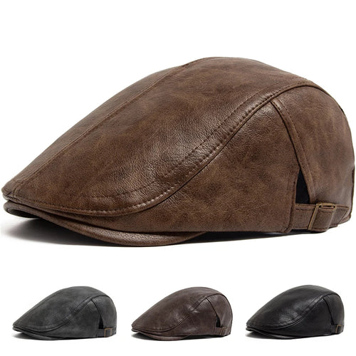 Fashion PU Leather Men Beret Autumn Winter Thicken