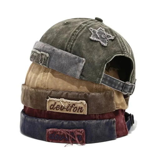 Fashion Retro Docker Cap Washed Color Adjustable Brimless Caps