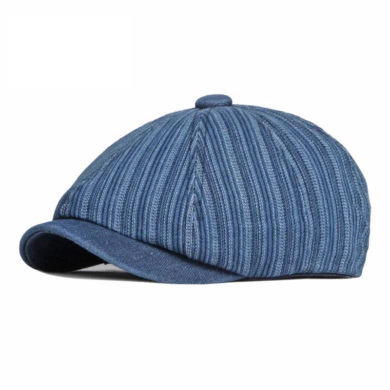 Striped Washed Denim Hats For Men Boinas Newsboy Caps