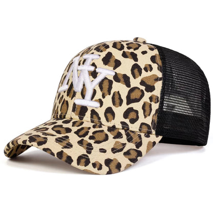 Unisex NY Letter Embroidery Leopard Print Baseball Net Caps Spring Summer