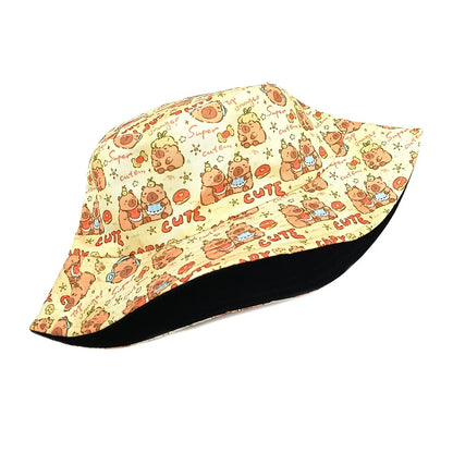 Cute Cartoon Capybara Pattern Panama Hats Summer Sunscreen Fisherman Hat Women Man