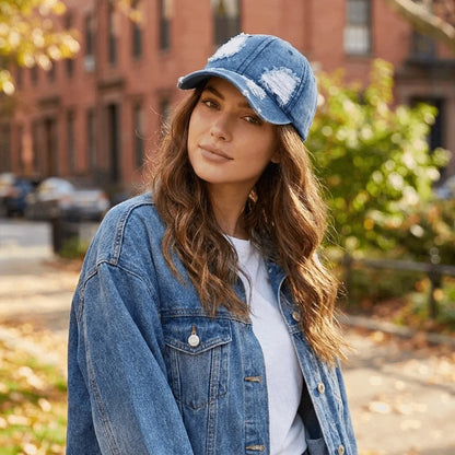 Vintage Ripped Washed Denim Baseball Cap