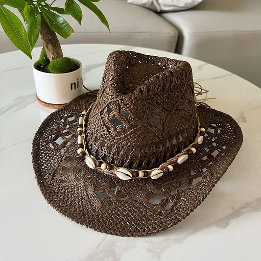 Summer Bohemian Shell Straw Hat Beach Women Men Cowboy Hats
