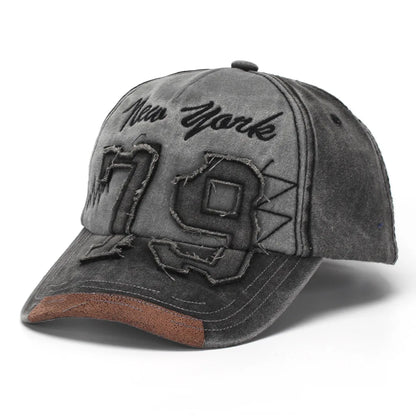 New Heavy Duty Embroidered Letter 79 Baseball Cap Trendy Casual Hat Water Washed Style
