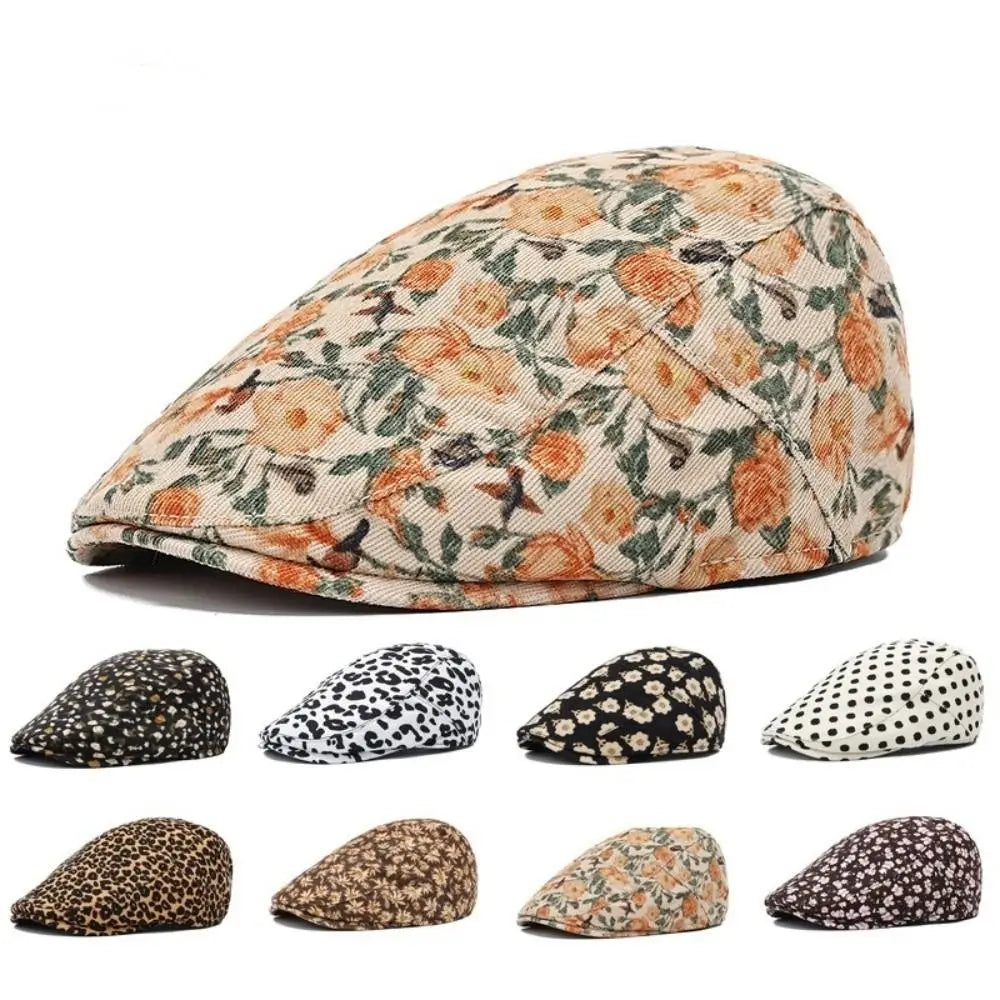 Vintage Retro Floral Beret Hat Adjustable Fishing Casual Artist Painter Hat