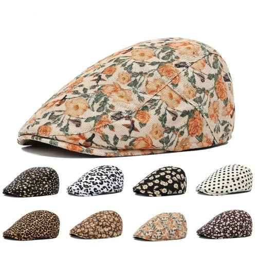 Vintage Retro Floral Beret Hat Adjustable Fishing Casual Artist Painter Hat