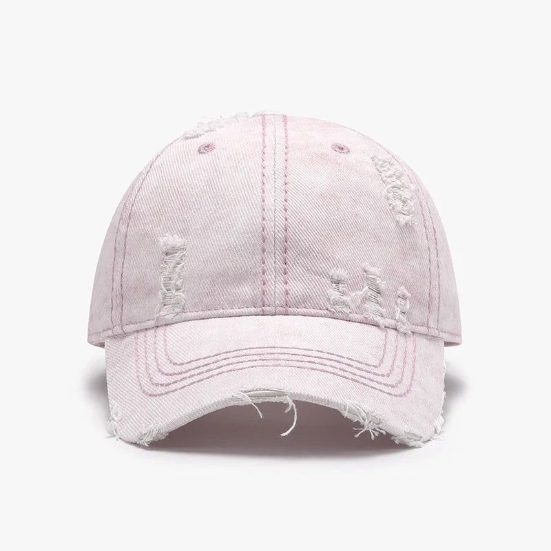 Women Men Baseball Cap Denim Cotton Faded Distressed Ripped Caps