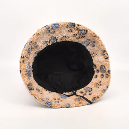 Winter Bucket Hat Women's Fashion Leopard Panama Warm Hats Female Vintage