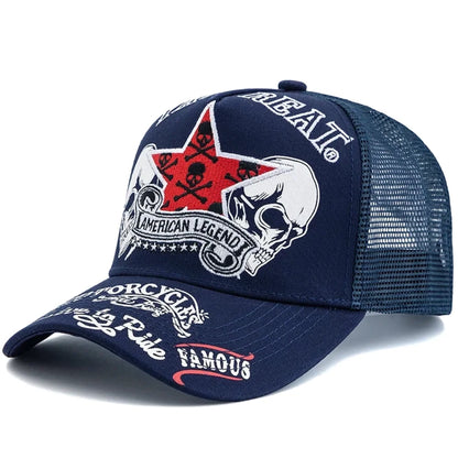 Unisex Punk Style Cap Red Star Skull Crossbones Embroidery Baseball Cap