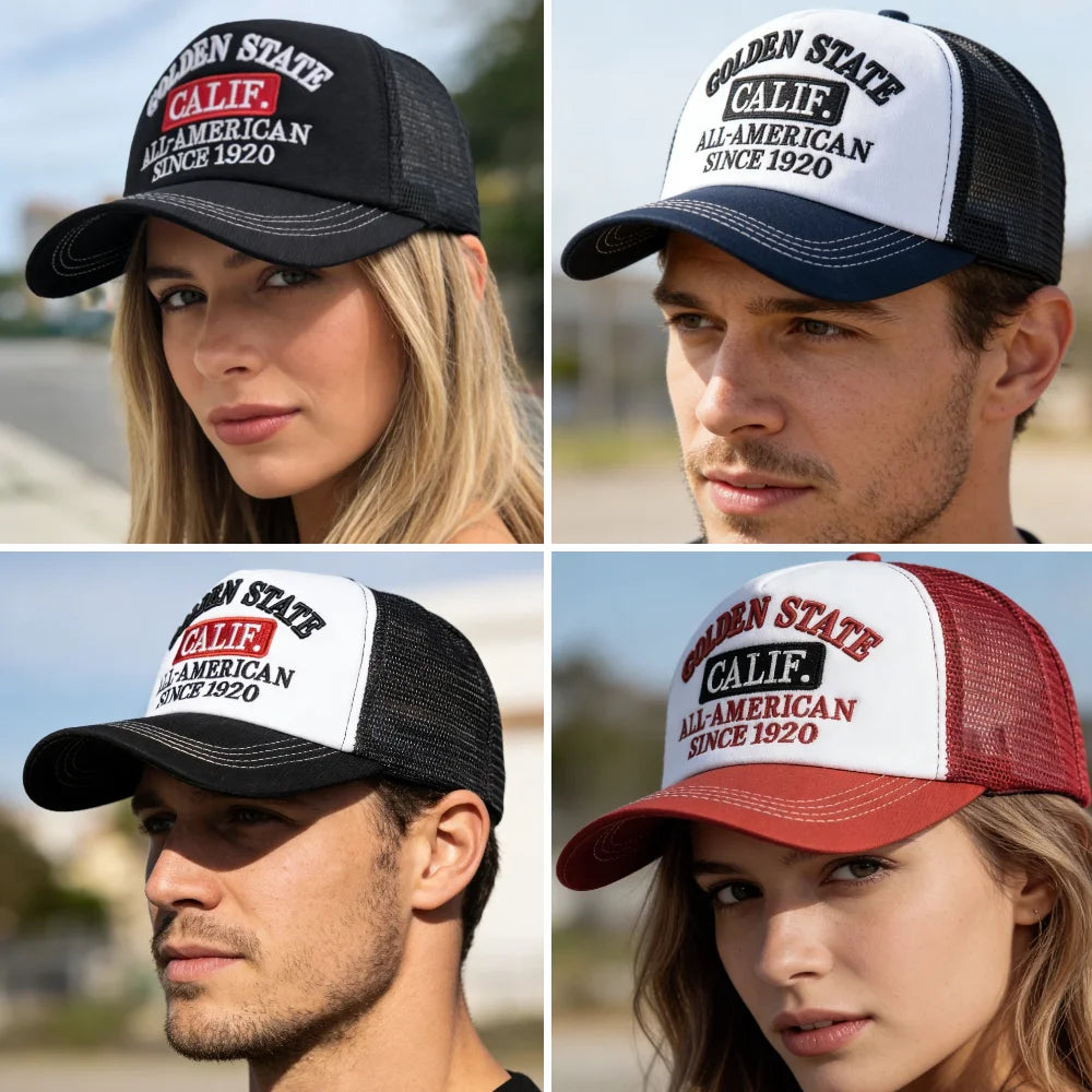 Unisex Fashion Golden State California Embroidered Mesh Baseball Cap For Men Women