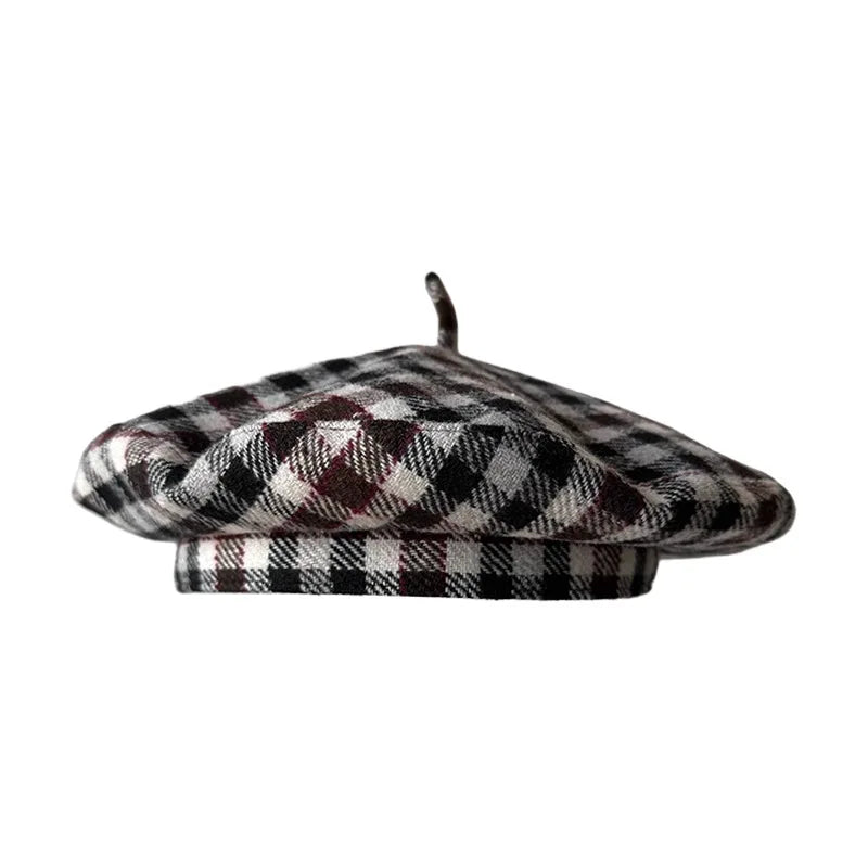 Autumn Winter British Color Plaid Flying Saucer Hat