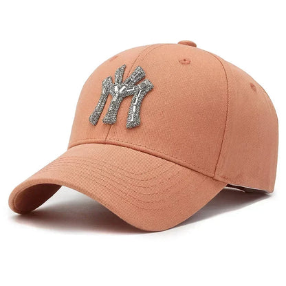 Women Cotton Solid Color Baseball Cap Men Classic Retro Diamond Letters