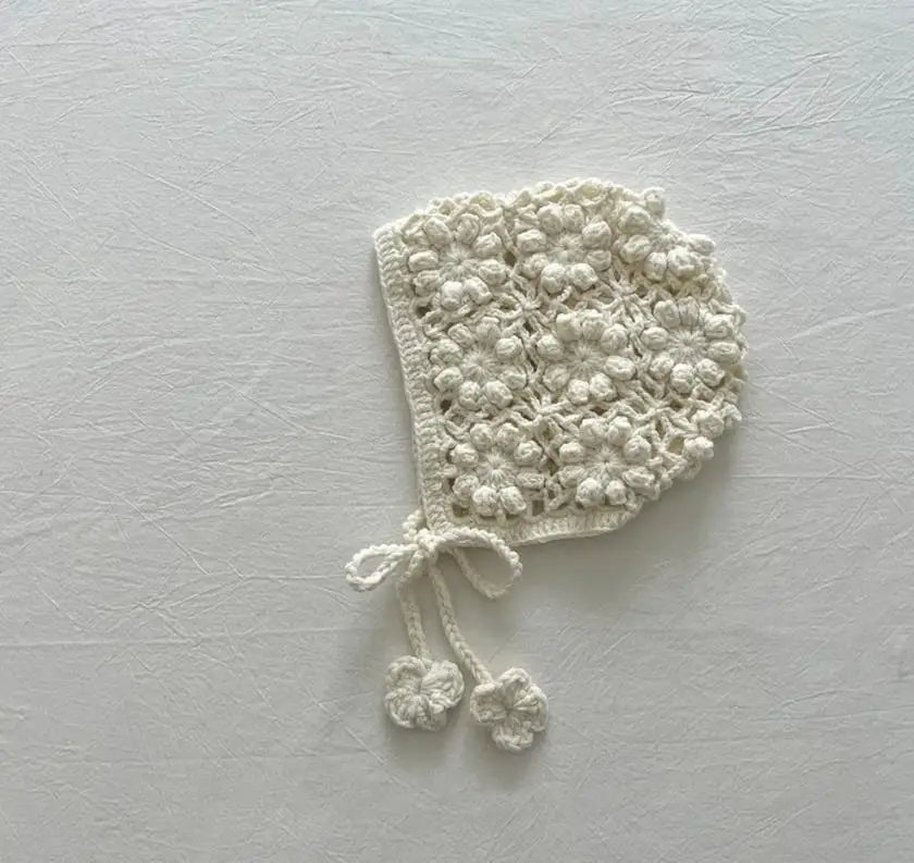 Baby Flower Hat Girls Hollow-Out Bonnet Jacquard Knitted Newborn Cap