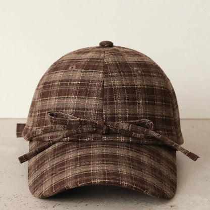 Retro Plaid Fabric Bow Decorated Baseball Cap