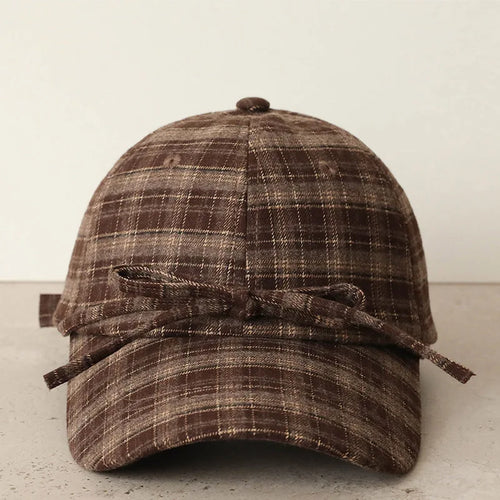 Retro Plaid Fabric Bow Decorated Baseball Cap