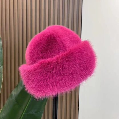 Fluffy Fur Bucket Hat For Women Plush Fisherman Hat