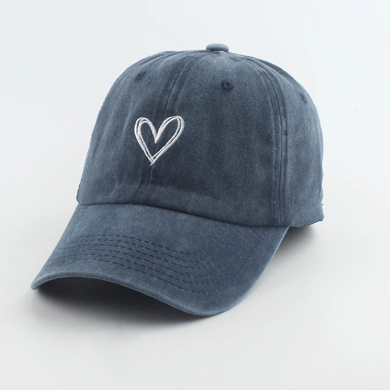 Sport Baseball Caps For Men Women Love Heart Embroidery Washed Cotton