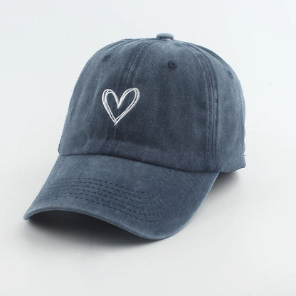 Sport Baseball Caps For Men Women Love Heart Embroidery Washed Cotton