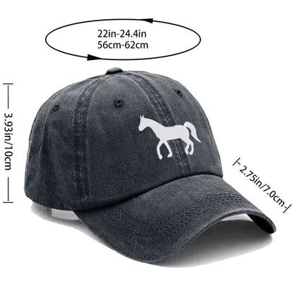 Horse Embroidered Baseball Cap For Women Men Fashion Adjustable Washed Cotton
