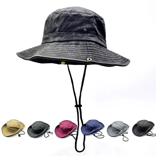 Fashion Women Men Washed Denim Solid Vintage Bucket Hats