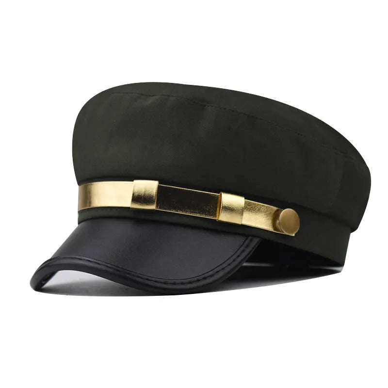 Leather Gold Edged Flat Top Hat For Men And Women, Beret Hat