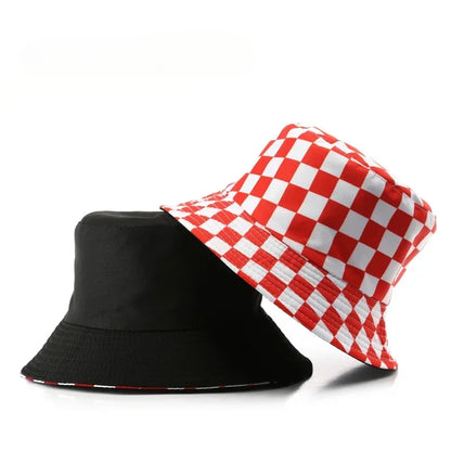 Double Sided Plaid Bucket Hats for Women and Men