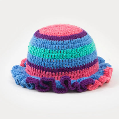 New Colorful Crochet Ruffle Brim Knit Bucket Hats
