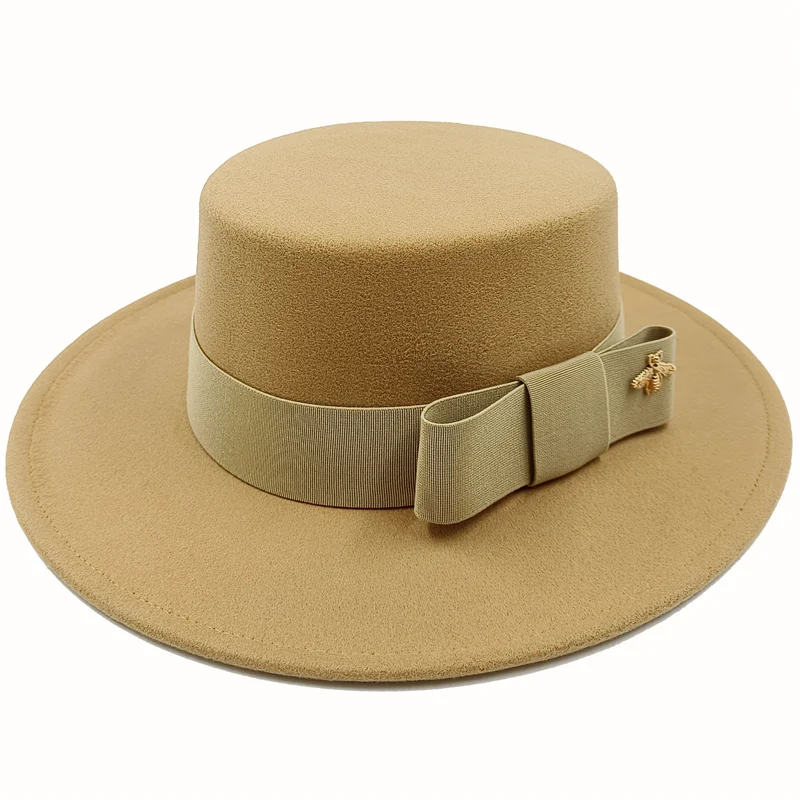 Bow Tie Fedora Hat Winter Round Bumpy Surface Flat Top