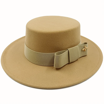 Bow Tie Fedora Hat Winter Round Bumpy Surface Flat Top
