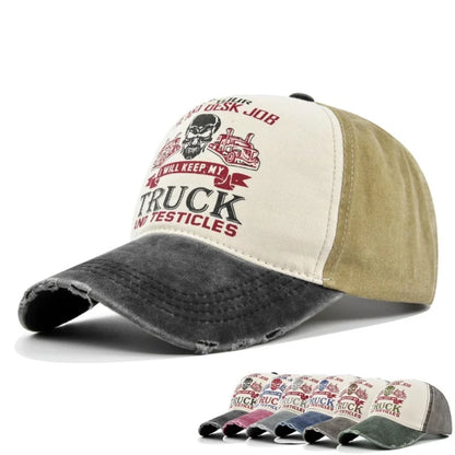 New Unisex Washed Cotton Cap Skull Print Distressed Baseball Cap