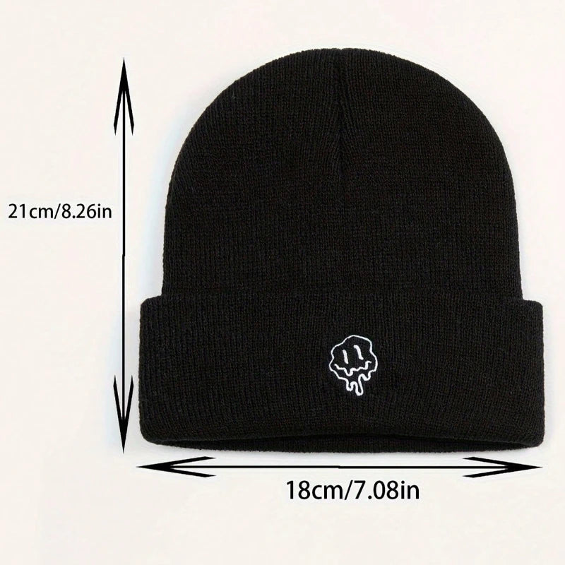 Funny Embroidered Melted Smiling Face Men's Knitted Brimless Hat