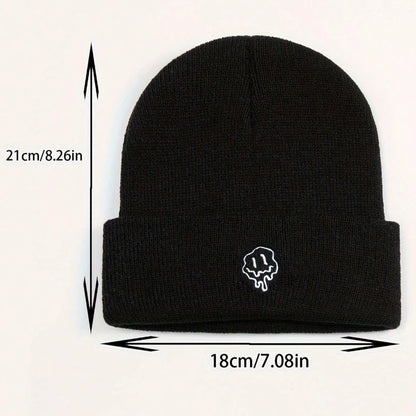 Funny Embroidered Melted Smiling Face Men's Knitted Brimless Hat