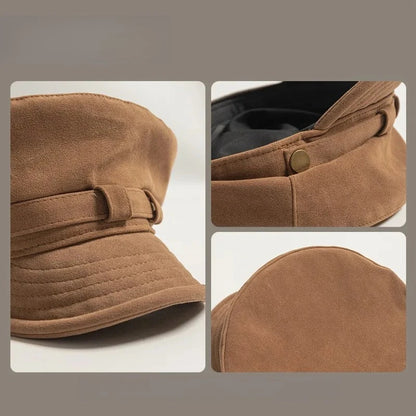 Japanese Solid Color Retro Suede Flat Top Painter Hat