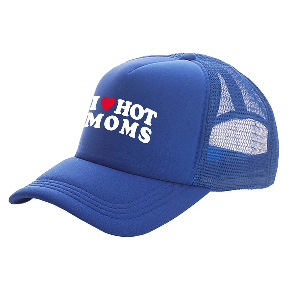 I Love Hot Moms Men Funny Humor Hat Baseball Cap Cool Summer Unisex Mesh Net Caps