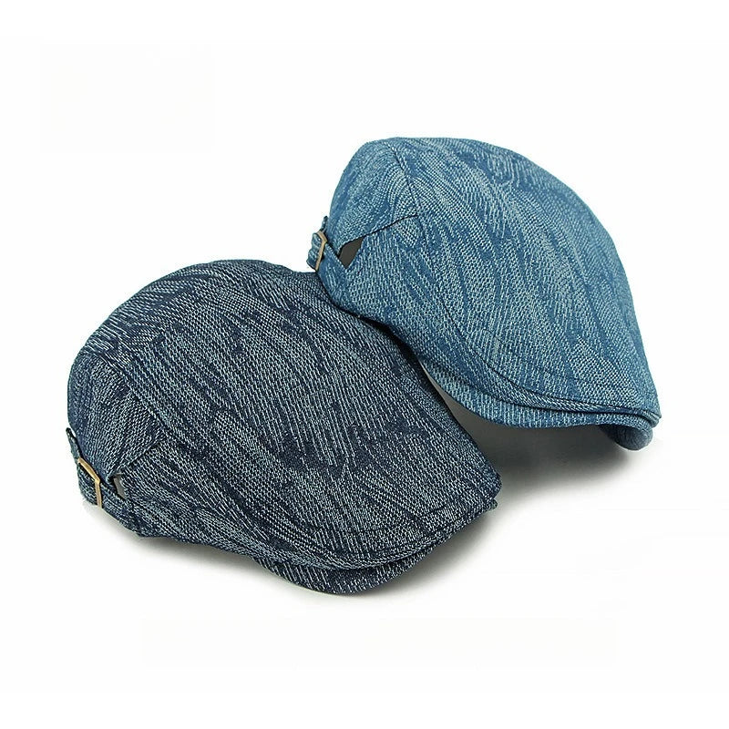 Denim Texture Ivy Flat Cap Adjustable Metal Buckle Newsboy Cap