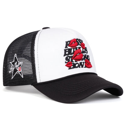 Unisex Letter Lips Embroidery Side Pentagram Baseball Net Caps Spring and Summer