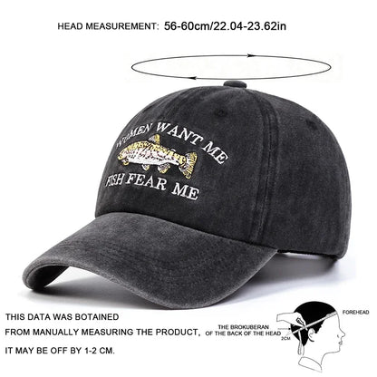 Unisex Fish Embroidery Wash Baseball Caps Spring and Autumn