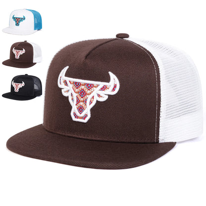 Unisex Ox Head Embroidery Hip Hop Net Hats Outdoor Adjustable Casual Baseball Caps Sunscreen Hat Cap