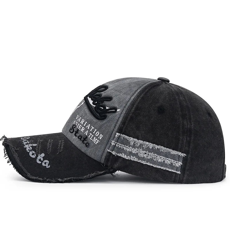 Four Seasons Baseball Cap Casual Wash Embroidered Cap Curved Brim Bowler Sun Hat Vintage distressed