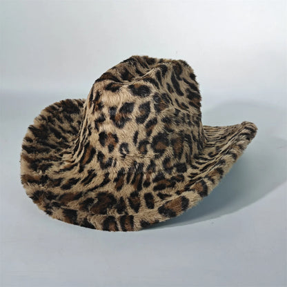 Leopard Print Rabbit Fur Cowboy Hat 7.5cm Western Cowboy Fedora