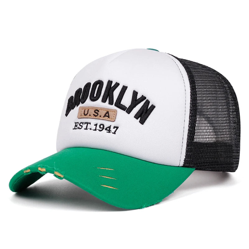 Breathable Mesh Hat Brooklyn 1947 Embroidered Hip Hop Unisex Baseball Hat