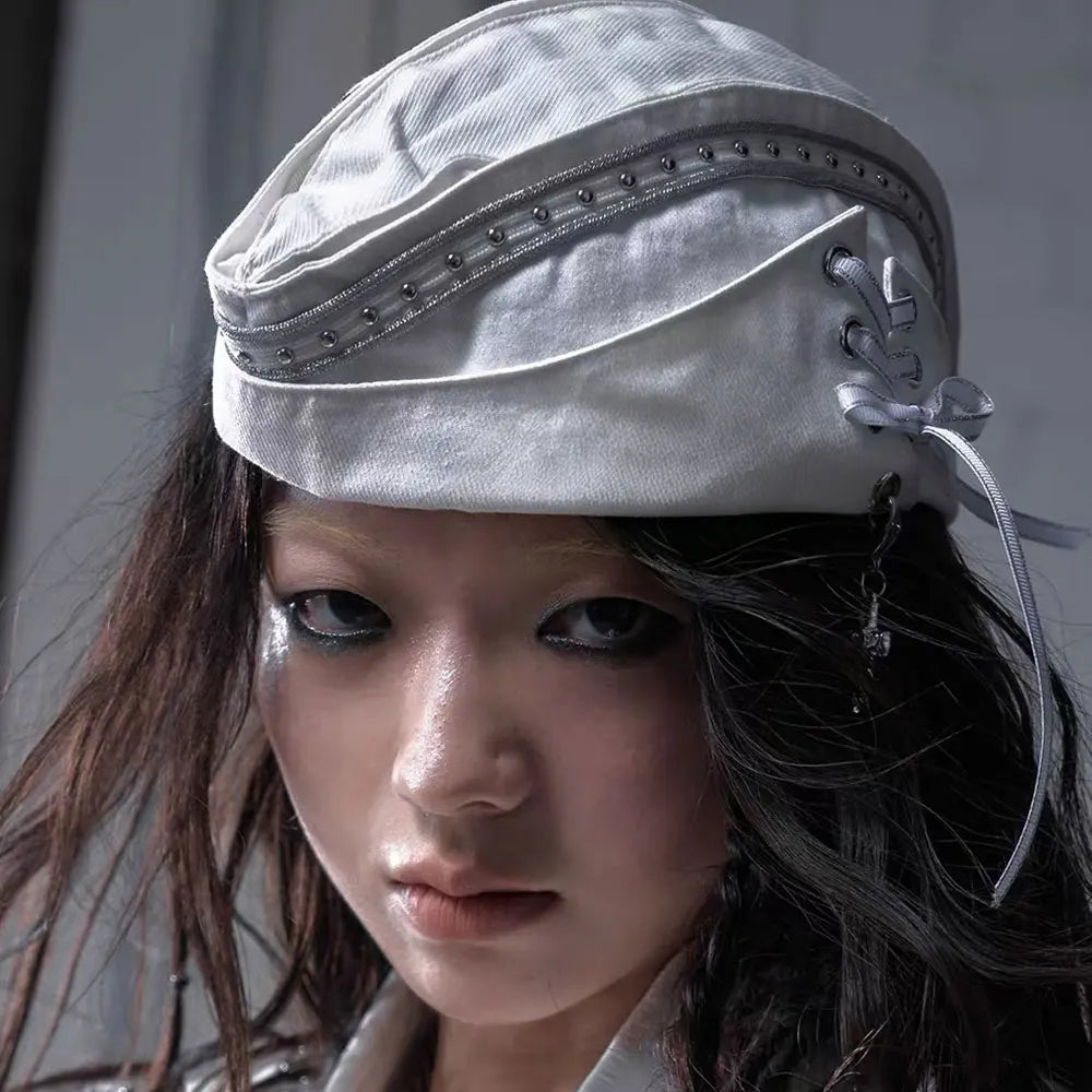 Black Studded Beret Cap Personality Retro Painter Hats